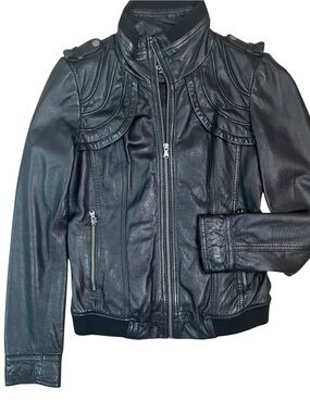 Vintage Guess Black Leather Bomber Jacket Womens Small Biker Motorcycle Baddie